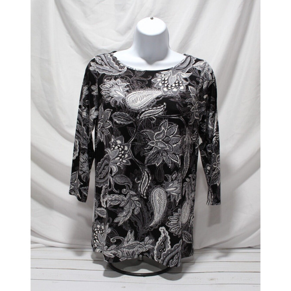 J Jill Wearever Collection Women's XS Balck White Floral Top 3/4 Sleeve ** NWT** - Picture 1 of 11